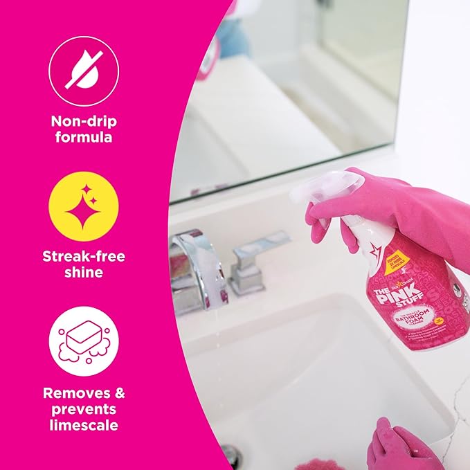 Stardrops - The Pink Stuff Miracle Bathroom Foam Cleaner,30 fl oz – Now 20% More! Powerful Foaming Action for Showers,Sinks,Tubs & Tiles – Removes Soap Scum,Limescale & Grime with Ease,(Pack of 3)