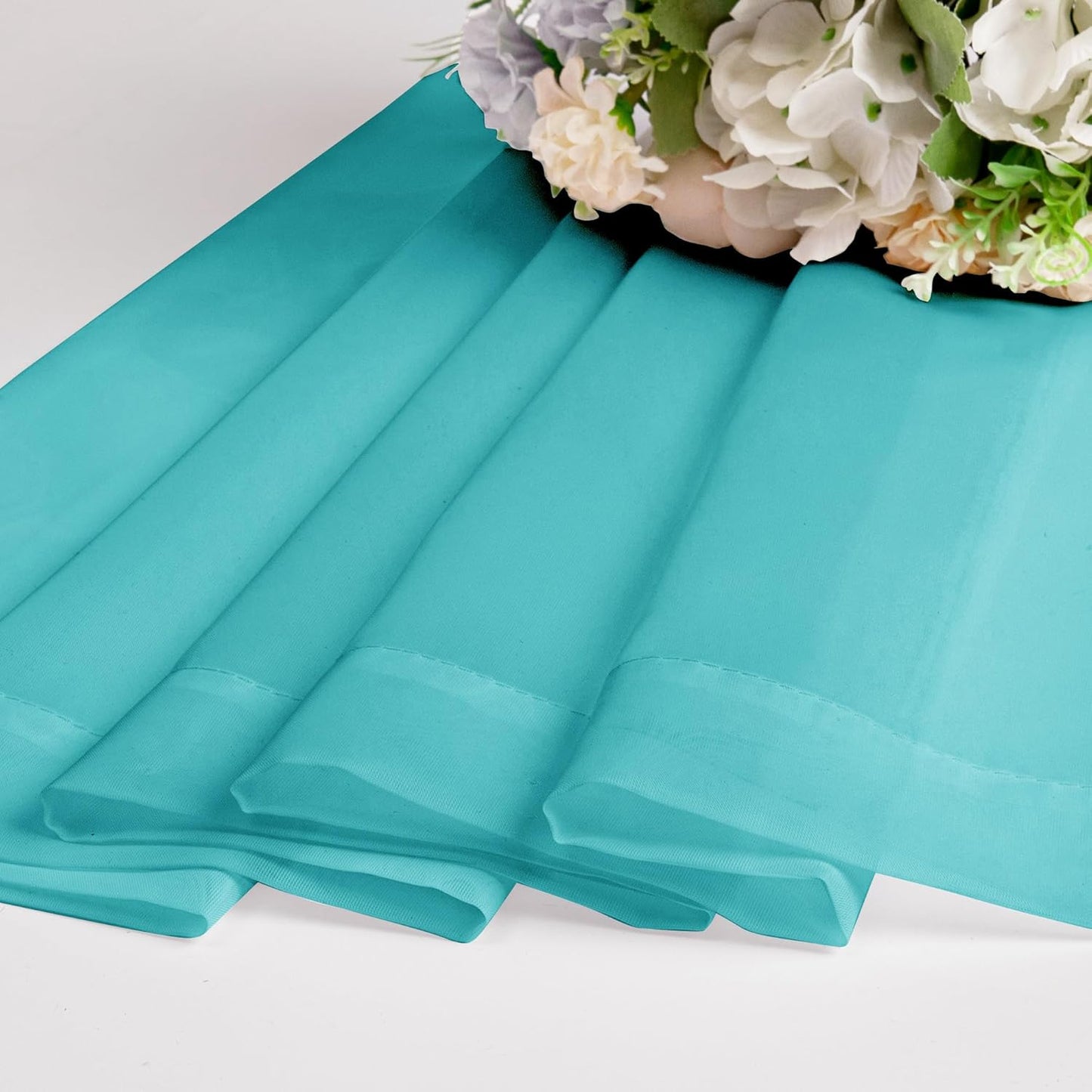 Chyhomenyc Turquoise Sheer Curtains 45 Inch Long 2 Panels, Light Filtering Rod Pocket Voile Short Curtains Drapes for Living Room Bedroom Small Windows, 42Wx45L Inches