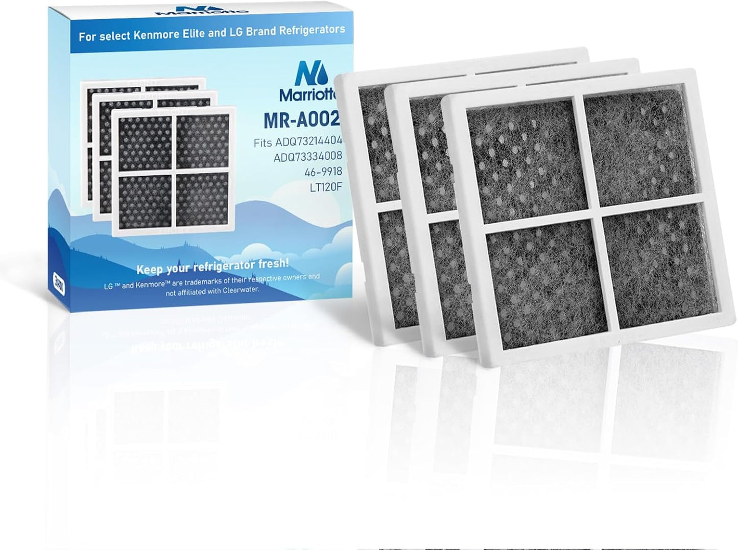 MARRIOTTO LT120F Refrigerator Air Filter Replacement for LG LT120F, Kenmore Elite 469918, 9918, ADQ73334008, ADQ73214402, ADQ73214404, 3 Pack