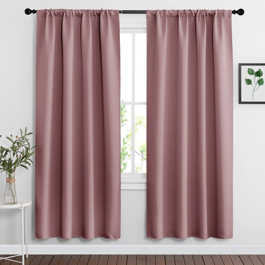 RYB HOME Living Room Curtains Blackout - Light Block Energy Efficiency Small Window Treatment Drapes for Kitchen Dining Baby Nursery Farmhouse Decor, W 42 x L 72 inch, Dusty Rose, 2 Panels