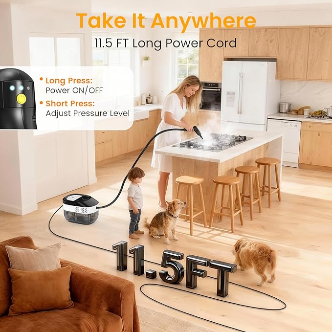 Pressurized Steam Cleaner 1.6L, 3-Level Adjustable Steamer for Cleaning, 10s Heat-Up, 2500W Handheld Steamer Cleaner for Home, Car, Kitchen, Floor, Multi-Surface Cleaning Machine, 22pcs Accessories