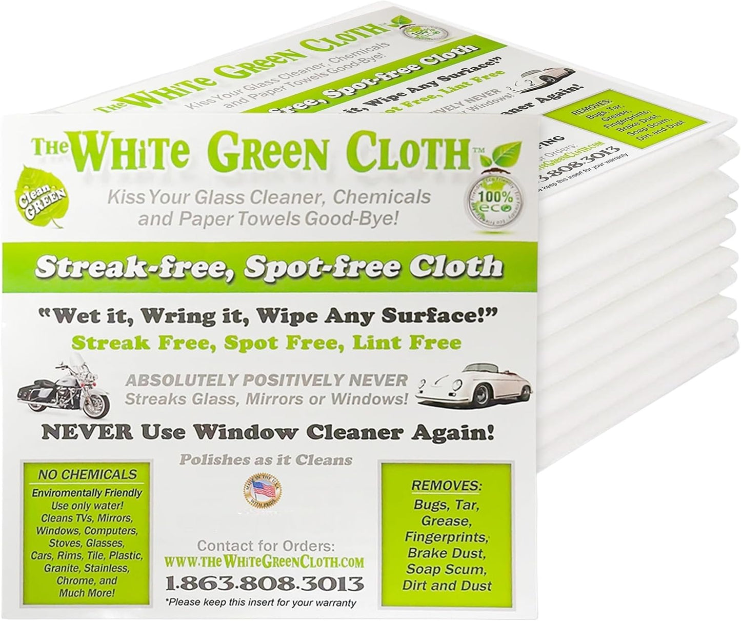 10-Pack Reusable Cleaning Cloths for Streak-Free Windows, Mirrors & All-Purpose Cleaning – Chemical-Free, Absorbent, Non-Abrasive, 16" x 16" White Cleaning Rags, Made in The USA