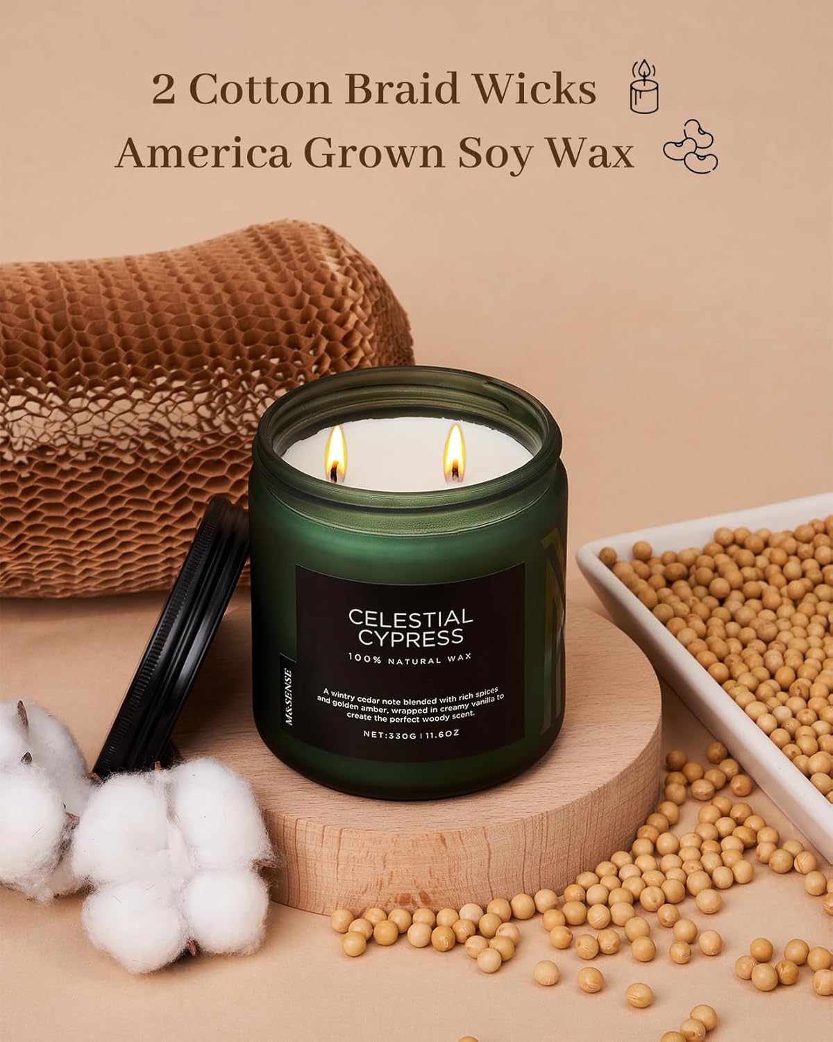 M&SENSE Celestial Cypress - Cedarwood Spice Scent Natural Soy Wax Highly Scented Candle, 11.6oz 2 Wick 70 Hours Long Lasting Candle Woody Scent Gifts for Dad