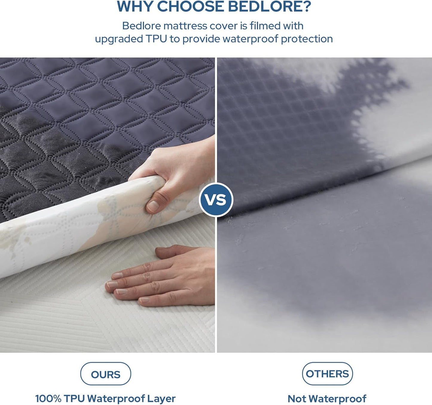 BEDLORE Waterproof Mattress Protector, King Size Noiseless Mattress Pad with Deep Pocket 6"-18" Depth, Soft Breathable Bed Mattress Cover Washable for Home, Bedroom, Hotel (Navy Blue)