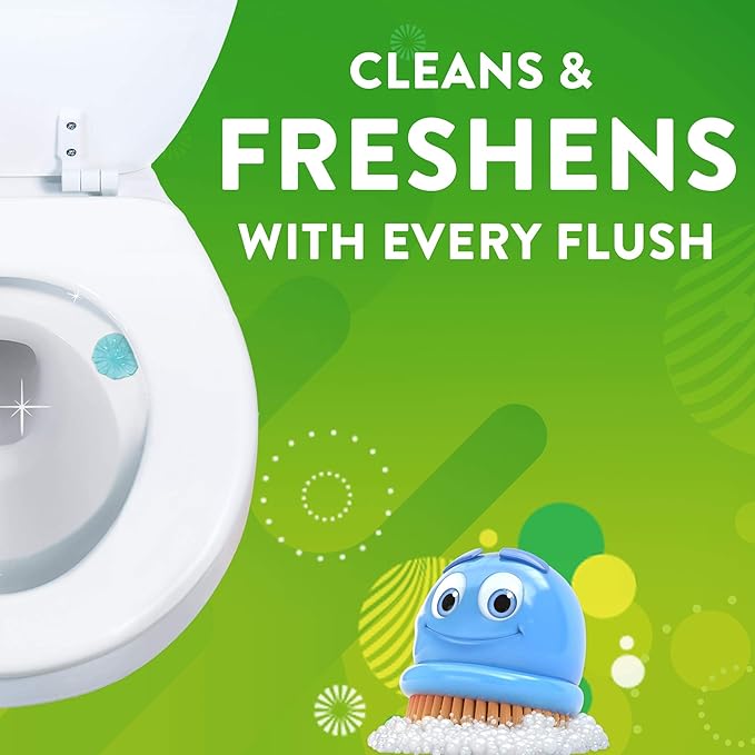 Scrubbing Bubbles Fresh Gel Toilet Bowl Cleaning Stamps, Helps Keep Toilet Clean and Helps Prevent Limescale & Rings, Rainshower Scent, 1 Dispenser with 6 Fresh Gel Stamps (Pack of 4)