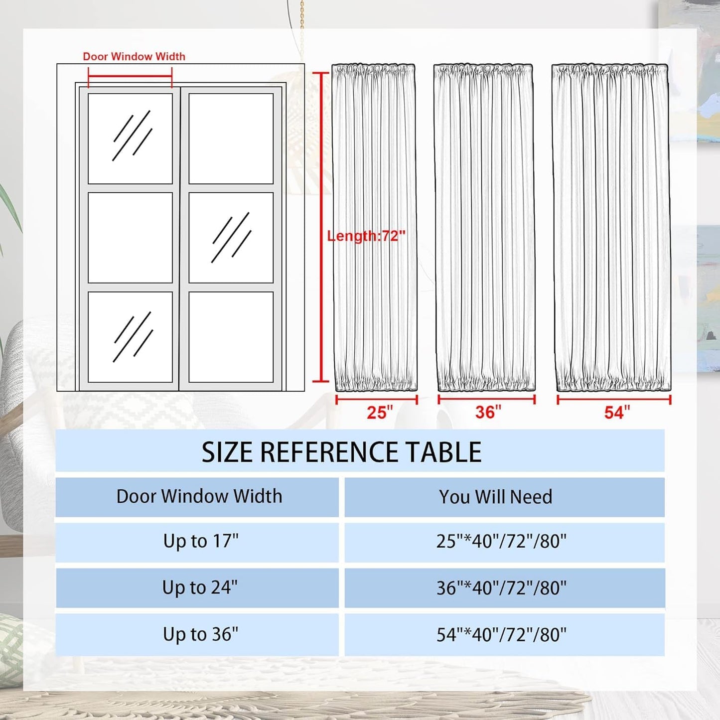 DWCN French Door Curtains – Rod Pocket Thermal Blackout Curtain for Doors with Glass Window, Kitchen and Patio Doors for Privacy, 12 X 72 Inches Long, 1 Curtain Panel with Tieback, Grey