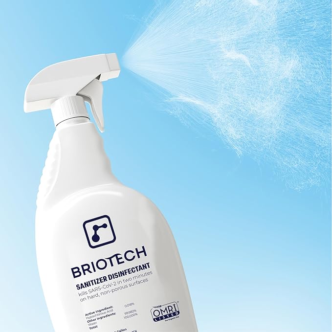BRIOTECH Sanitizer Disinfectant Hypochlorous Spray, Kill 99.99% of Viruses & Bacteria, Control Mold, Eliminate Odor, Gentle for Nursery & Play Rooms, Food Contact Surface Sanitizer, 32 fl oz Refill