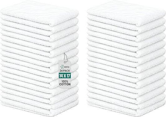 ZUPERIA Terry Towels Pack of 24 (14" X 17" Inches) 100% Cotton Terry Barmop Towels - Absorbent & Durable Bar Rags, Multipurpose Cleaning Rags for Home, Automotive & Garage Cleaning Supplies (White)