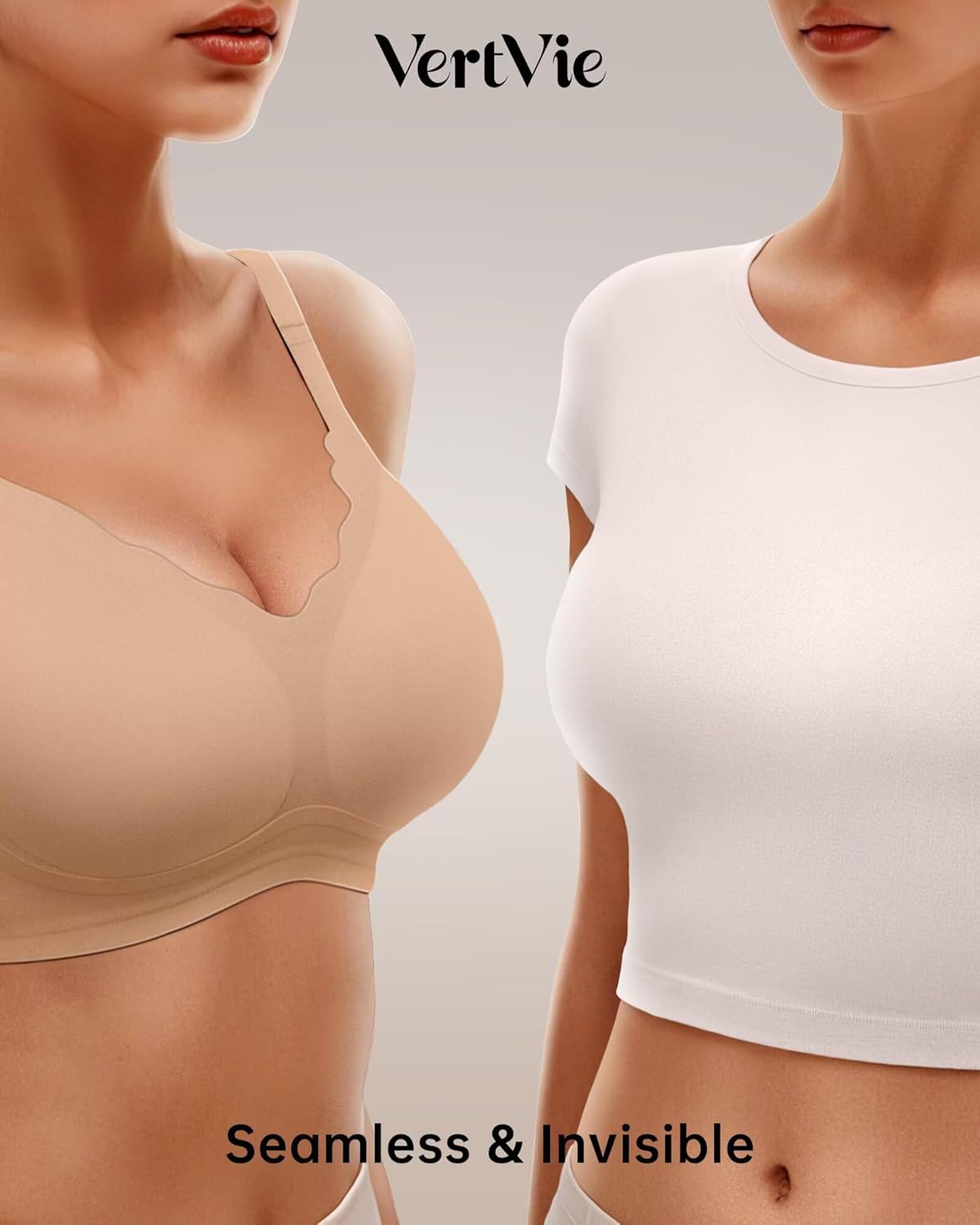Vertvie Womens Seamless Bras No Underwire Supportive Wireless Push Up Full Coverage Bralette Comfort Scalloped T-Shirt Bra