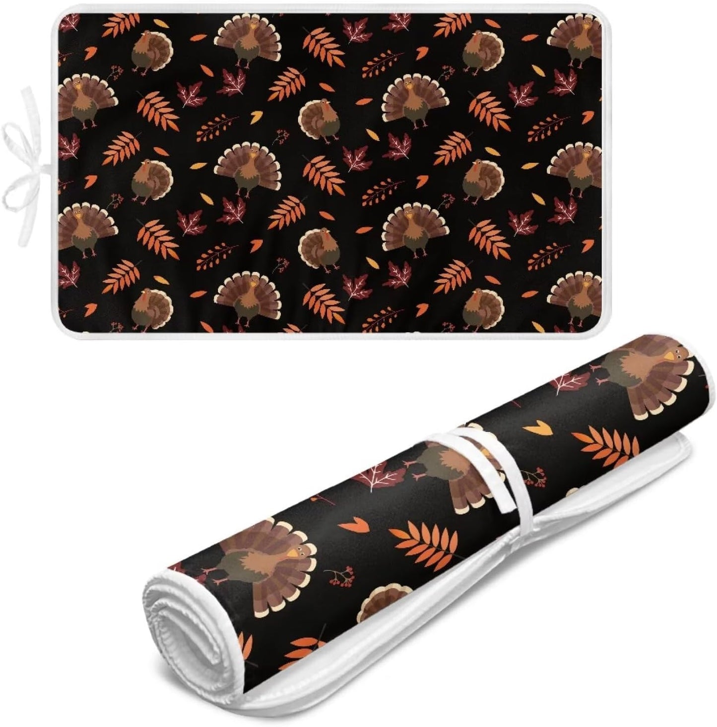 Cute Ironing Mat for Table top Washer,Dryer,Countertop,Turkey Portable Iron Pad Blanket for Washer Dryer Countertop Travel 32 x 16 Inch Thanksgiving Small Ironing Pads, Black