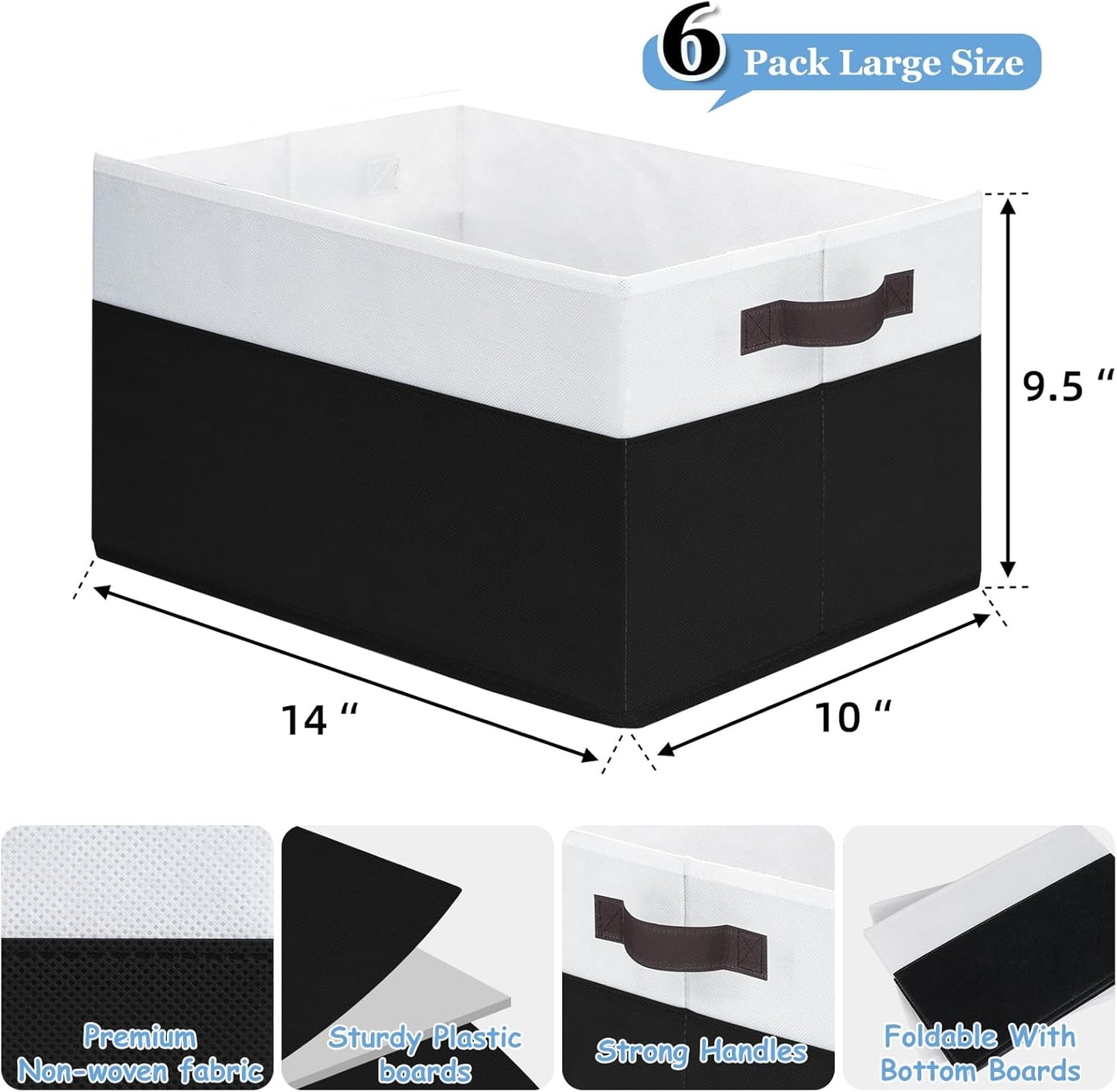 Criusia 6 Pack Closet Organizers and Storage Bins, Cute Dorm Room Essentials for Clothes Beddings Bags, Under Bed Storage Containers, Apartment Essentials Baskets for Organizing (14L*10W*9.5H)