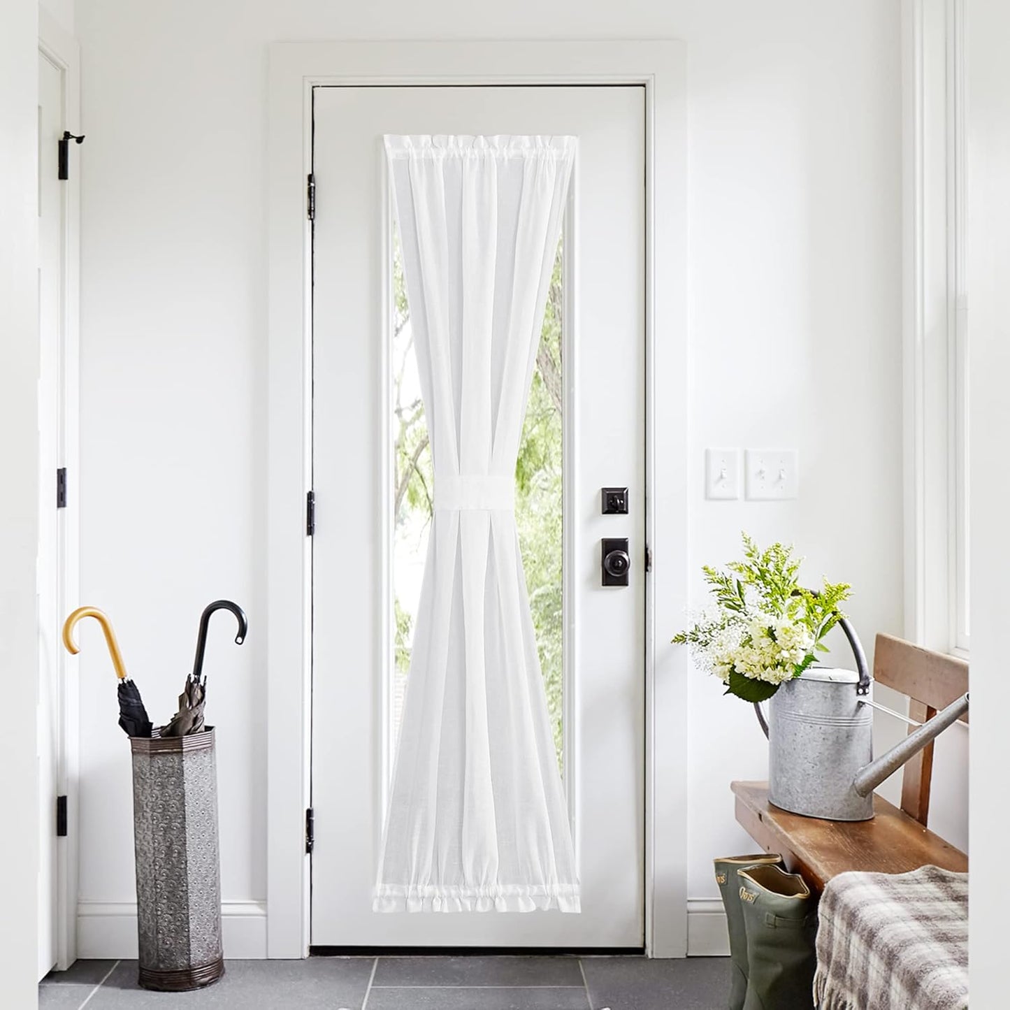 NICETOWN French Door Curtain for Small Window, Side Window Front Curtains, Rod Pocket Sidelight Kitchen Sheer Door Shade with Tieback, 1 Panel, White, 26W X 72L