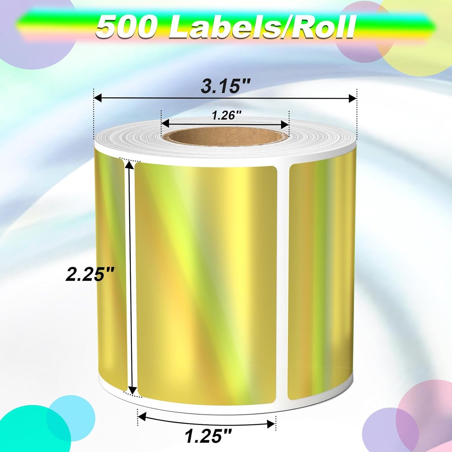 Thermal Sticker Labels 2.25 x 1.25, 500 Gold Holographic Printable Thermal Stickers for Logo Stickers, Name Tag, Thanks You Card, QR, FNSKU, Compatible with Thermal Label Printer