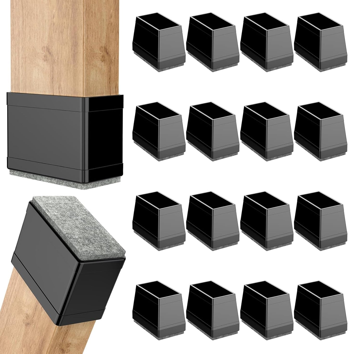 Rectangle Chair Leg Protectors for Hardwood Floors,16 PCS Silicone Covers to Protect Wood Tile Floors Felt Pads Furniture Leg Caps Reduce Noise. Easy to Move.(Black,0.75 x 1.5 Inch,Rectangle)