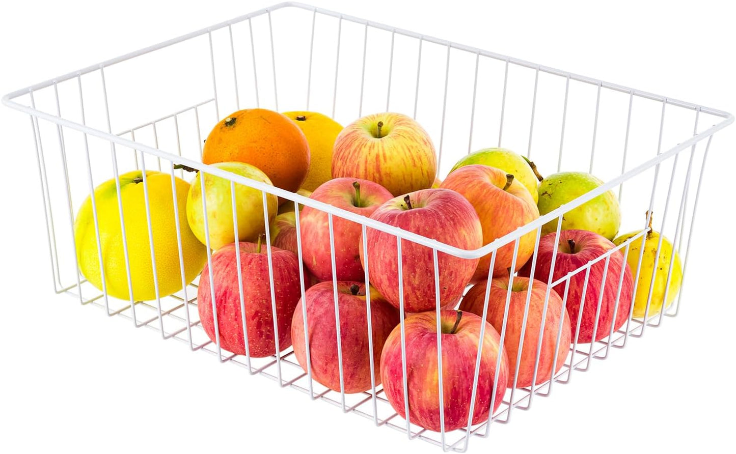16" L x 12" W Wider Freezer Storage Organizer Baskets Container, Deep Metal Wire Chest Upright Refrigerator Divider Bins with Built-in Handles for Cabinet, Pantry, Closet, Kitchen, Pearl White