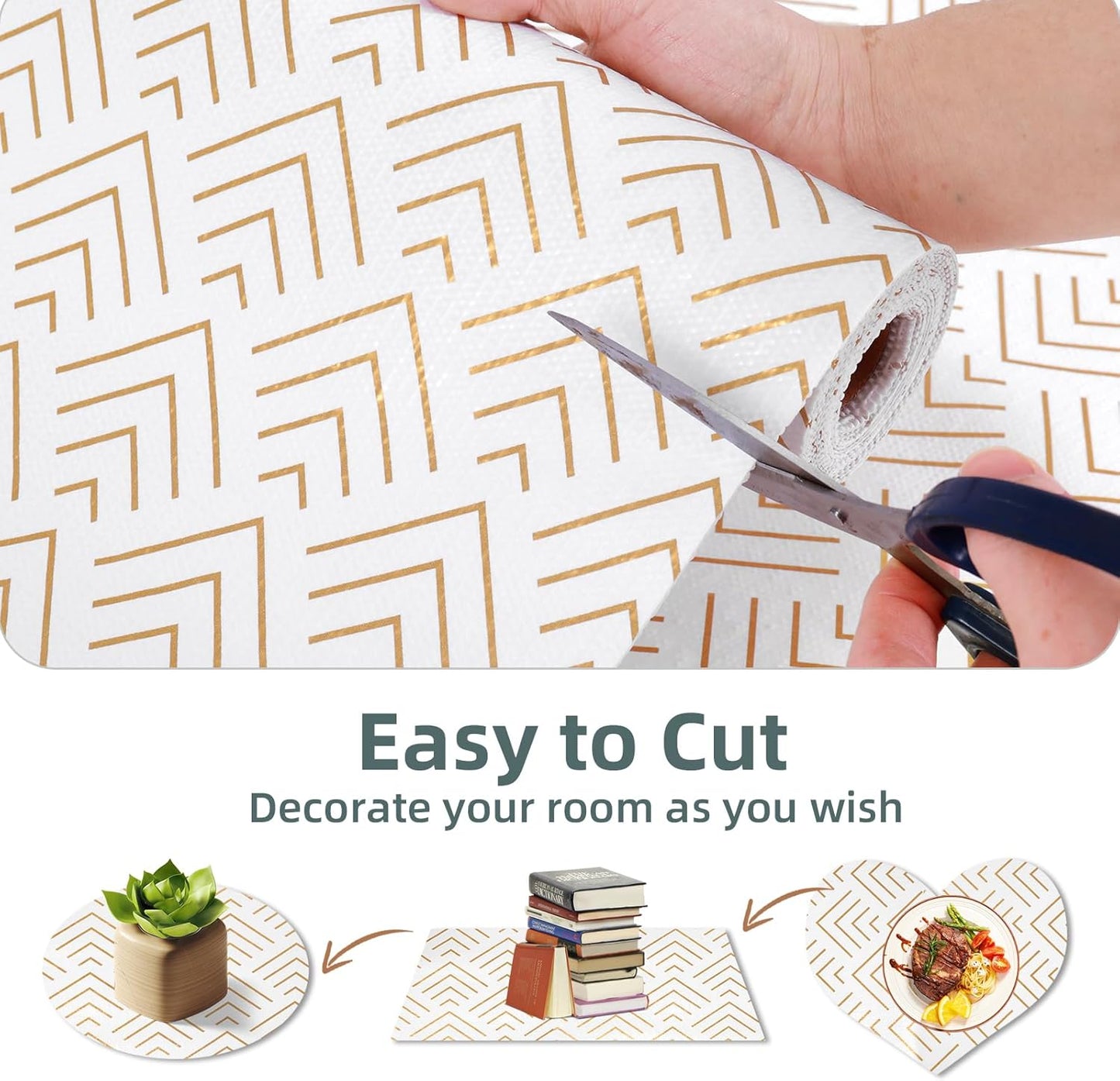 Shelf Liner for Kitchen Cabinets Non Adhesive Drawer Liner Non-Slip Thickened Shelf Liner Paper Strong Easy to Clean for Tool Box Refrigerator with Knife and Tape Measure, Gold Arrow, 11.8 x 118 in
