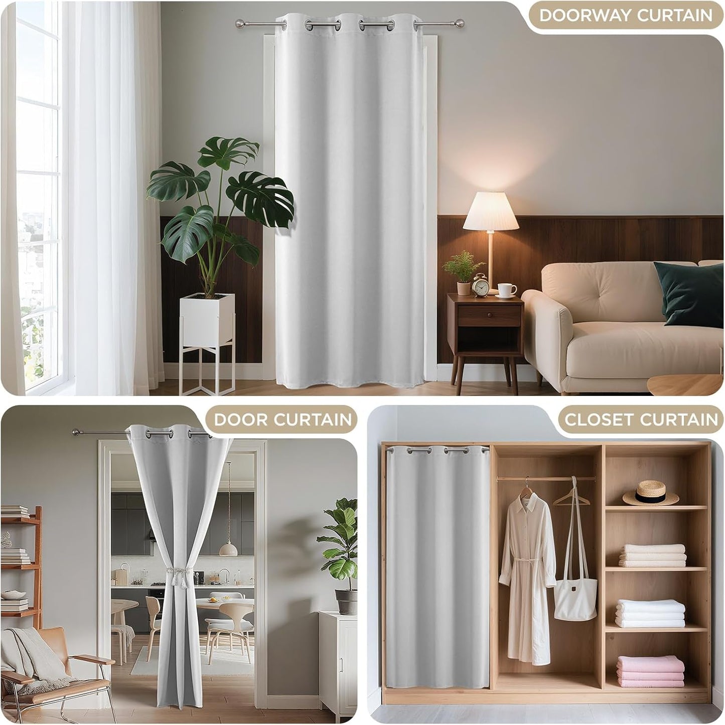 Joydeco Blackout Door Curtain for Doorway Privacy 78 Inches Long, Grommet Closet Curtain for Open Closet, Room Divider for Bedroom Living Room (Greyish White 52Wx78L, 1 Panel)