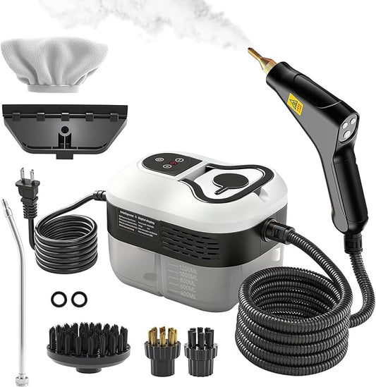 Pressurized Handheld Steam Cleaner, Portable Steamer for Cleaning with 1.2L Large Tank, 15s Fast Heat-Up, 6-Level Adjustable, Powerful Steam Cleaner for Home, Car, Kitchen, Tile, Grout(White)
