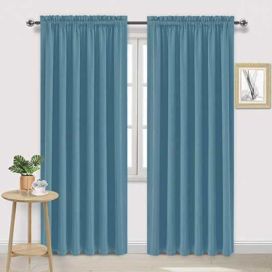 DWCN Blackout Curtains for Living Room Thermal Insulated, Energy Saving & Noise Reducing Bedroom Curtains, Stone Blue, W 60x L 84 Inch, Set of 2 Rod Pocket Curtain Panels