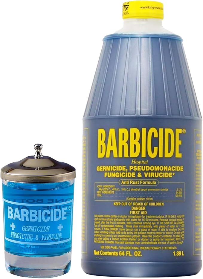 BARBICIDE Disinfecting Jar and Concentrate Starter Set (4 Oz Jar + 64 Fl Oz)– Professional Salon, Spa & Barber Tool Sanitizing Kit
