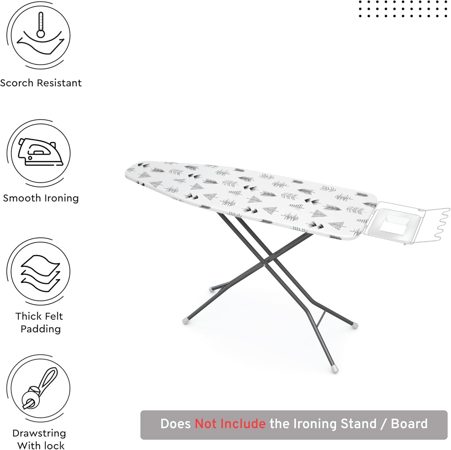 Encasa XO Ironing Board Cover and Pad 42"x14" - Thick 3mm Felt Padding, Drawstring Tightening & Lock, Easy Fit, Scorch & Stain Resistant, Fits Medium Ironing Board - Black Arrow