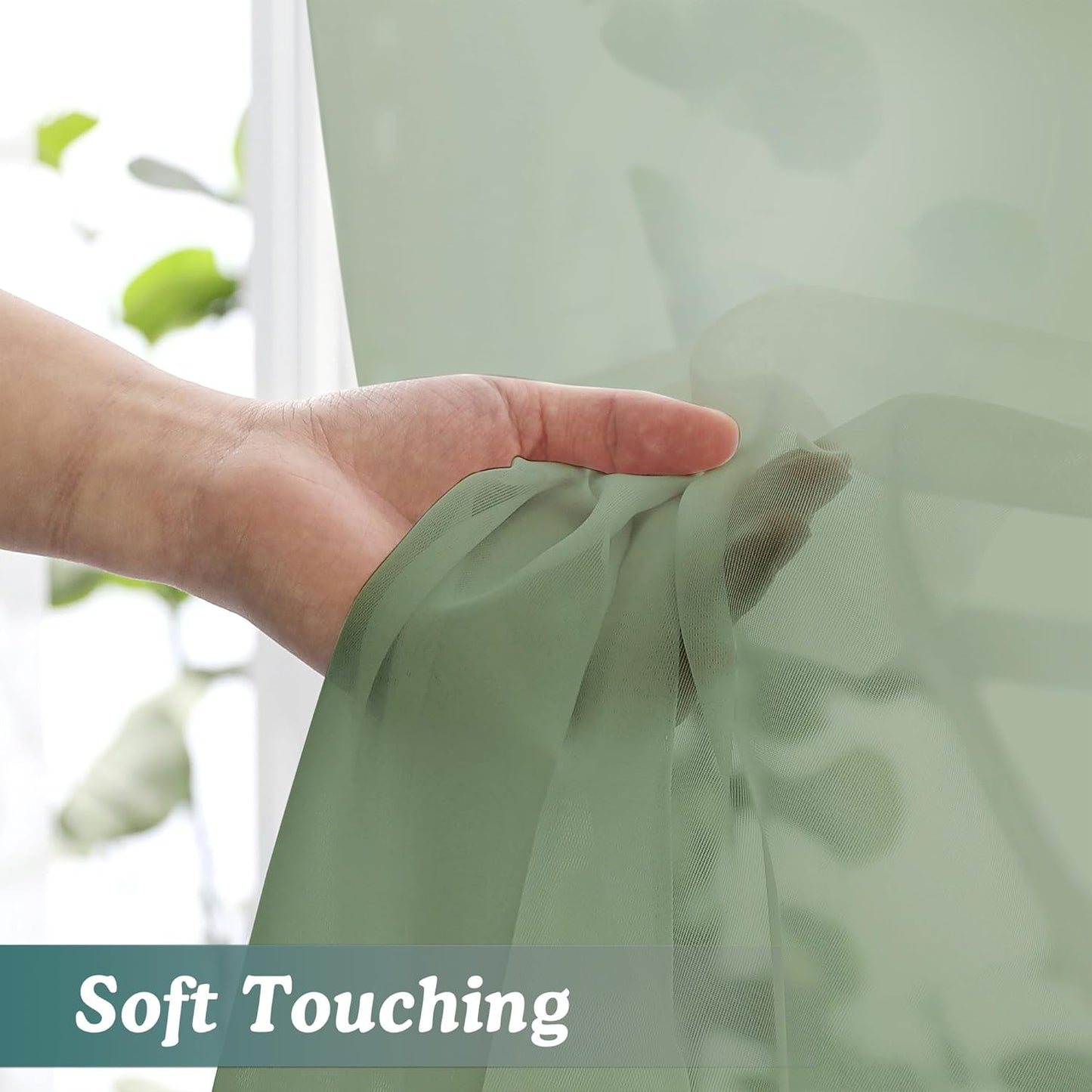 Chyhomenyc Extra Long Sage Green Sheer Curtains 108 Inches Long 2 Panels, Light Filtering Green Curtains for Living Room, Soft Gentle Voile Rod Pocket Bedroom Window Drapes, 59Wx108L Inch, 9FT, 2PCS
