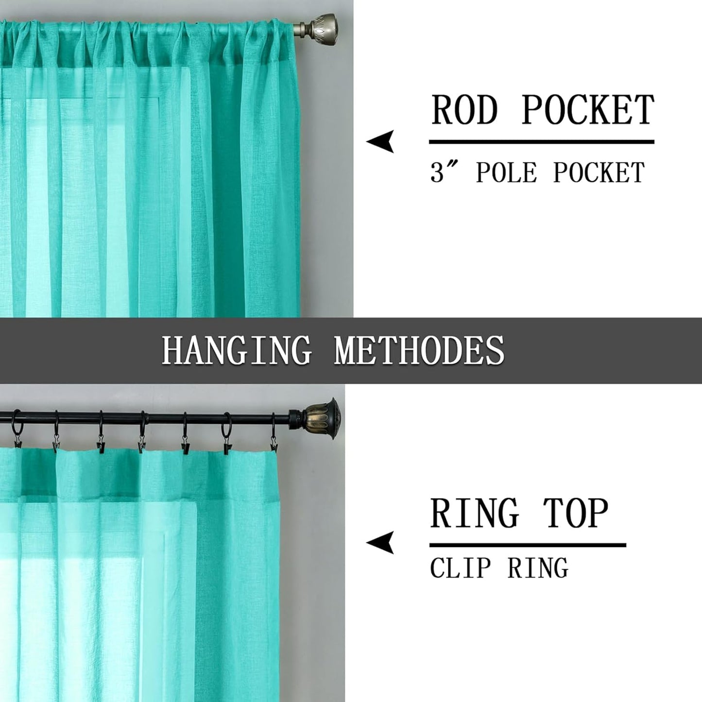 Tollpiz Sheer Tier Curtains Kitchen Linen Textured Half Curtain Sheers Light Filtering Rod Pocket Voile Bathroom Short Curtains for Farmhouse, 25 x 30 inches Long, Aqua Blue, Set of 2 Panels