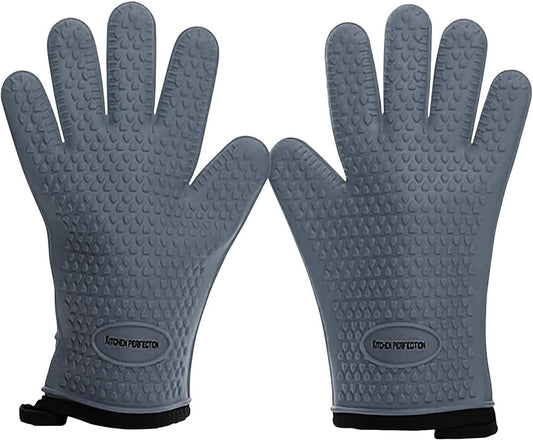 KITCHEN PERFECTION S Silicone Smoker Oven Gloves for Women -Extreme Heat Resistant BBQ Gloves -Handle Hot Food Right on Your Grill Fryer |Waterproof Oven Mitts Cooking Gloves |Superior Set+3 Bonuses
