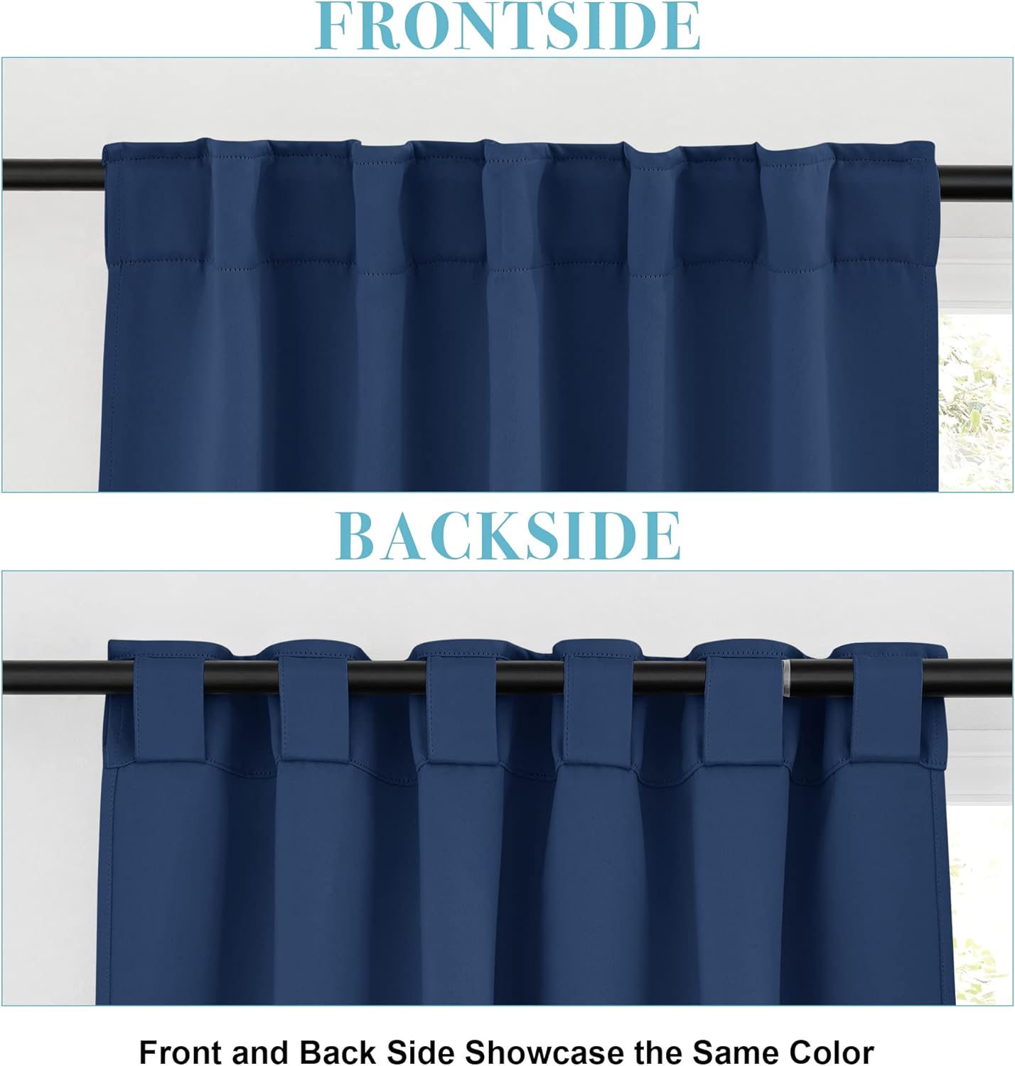RYB HOME Curtains for Living Room - Blackout Curtains Sunlight Block Privacy for Dining Bedroom Bay Window French Door Decor, W 42 x L 72, Navy, 1 Pair