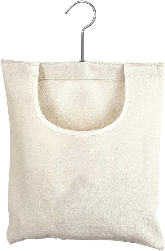 JIANWEI Canvas Clothespin Bag, Clothes Pins Bag Holder, Laundry Clothes Pin Storage Organizer with Hook, Portable Hanging Storage Organizer For Home Balcony Travel(Beige)