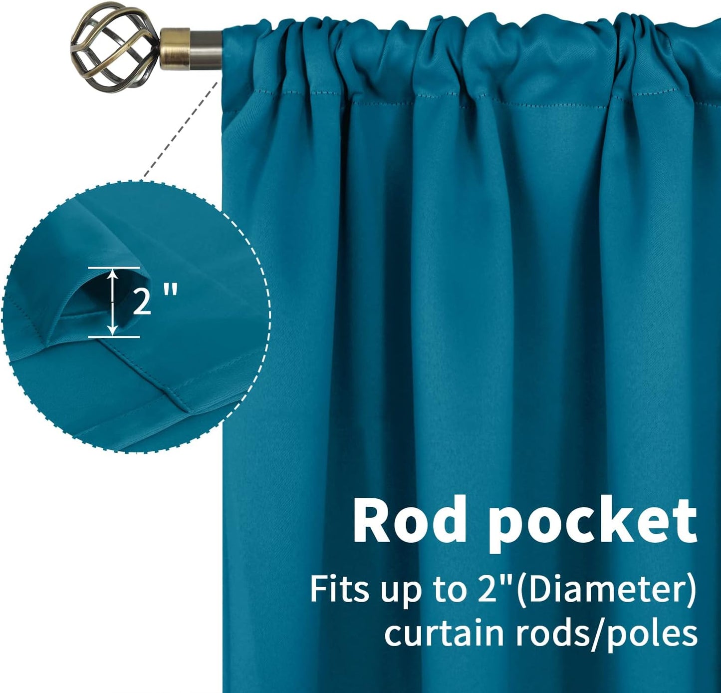 BGment Rod Pocket Blackout Curtains for Bedroom 72 Inches Long - Thermal Insulated Room Darkening Curtains for Living Room, Peacockblue, 42 x 72 Inch, 2 Panels