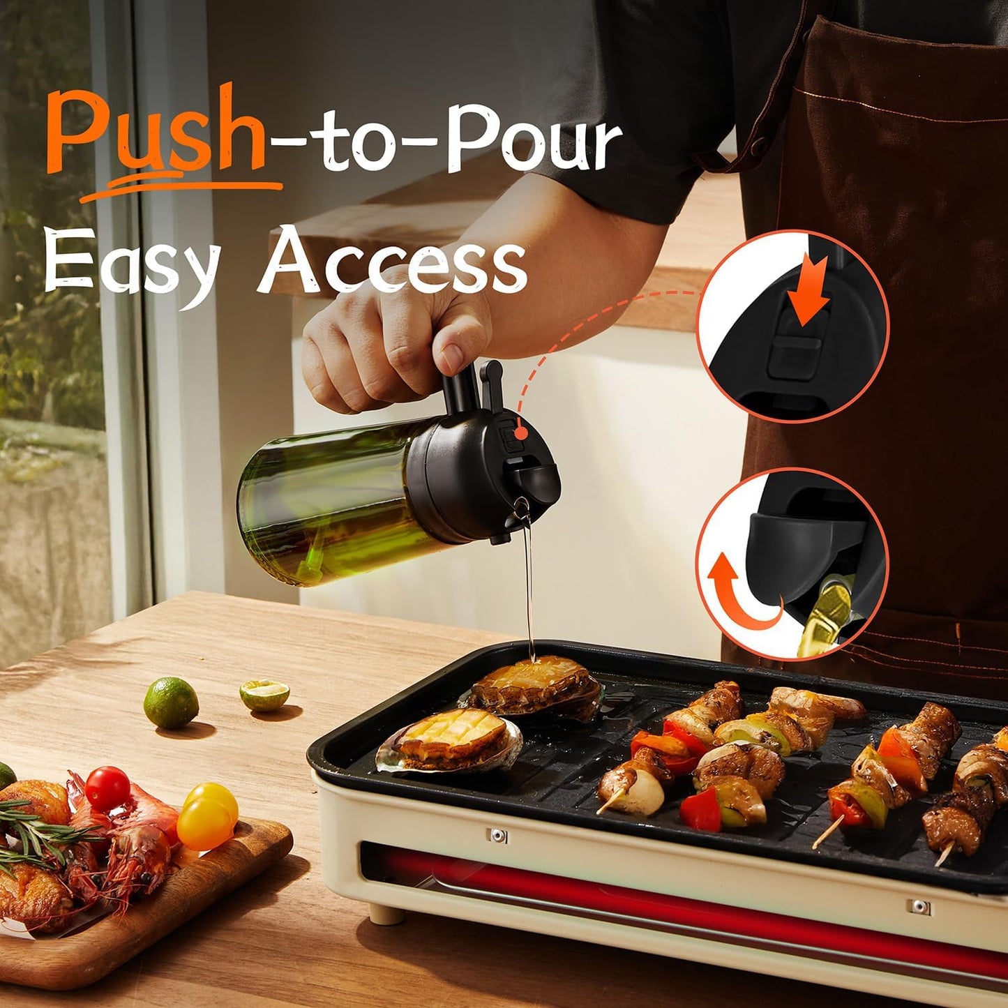 TrendPlain - Original 16oz/470ml Olive Oil Dispenser Bottle for Kitchen Gadgets and Air Fryer Accessories - Olive Oil Sprayer for Cooking w/Stickers - Black&White
