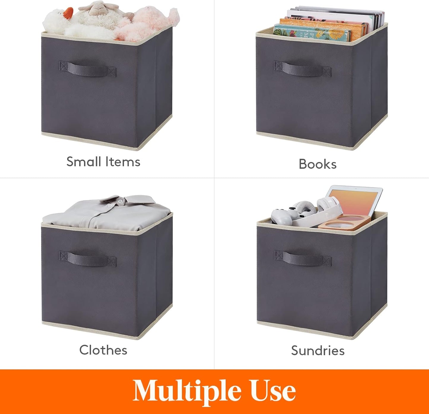 Lifewit Collapsible Fabric Storage Cubes Bins Set 11 Inch, Foldable Cubby Organizers Boxes, 6 Pack Organizing Baskets for Shelf, Closet, Utility Room, Storage Room, 18L Gray