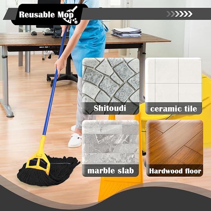 Heavy Duty Wet Industrial Cleaning Mop Head – 21 oz Black mop Head Replacement Cotton Washable Industrial mop Heads Heavy Duty for Commercial & Home Cleaning（Balck）