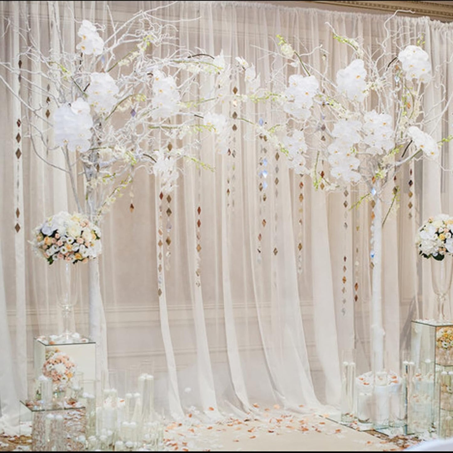 Chyhomenyc Ivory Sheer Scarf Valances for Windows 216 Inch Extra Long, Window Scarf Drapes Rod Pocket Backdrop for Wedding Arch Draping/Party/Canopy Bed/Living Room, 2PC, 18 Feet Length