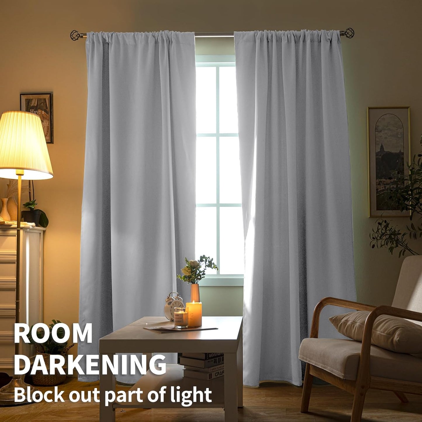 BGment Curtains 45 Inches Length - Rod Pocket Short Window Drapes for Bedroom Kitchen Cafe, Greyish White, 42 x 45 Inch, 2 Panels Set