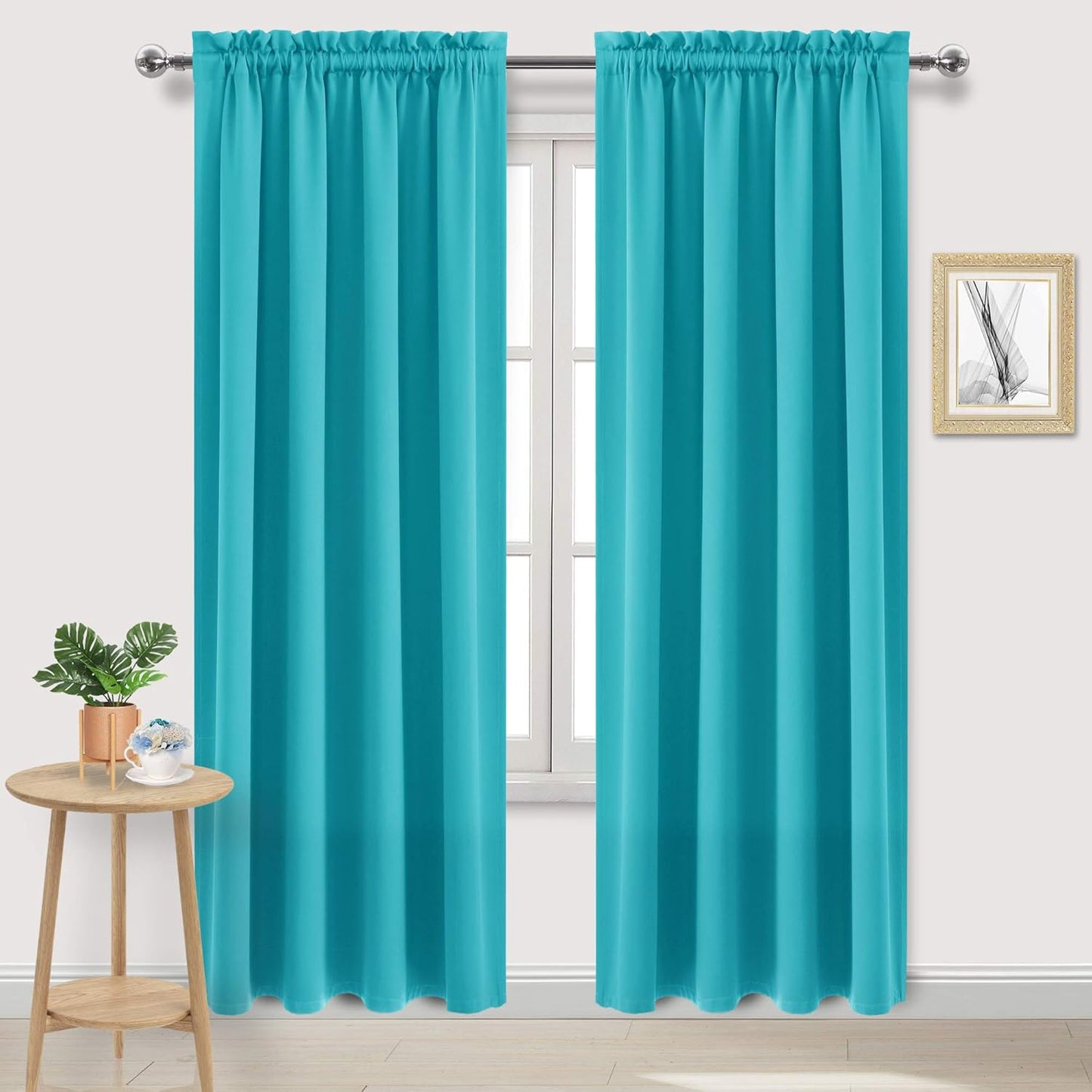 DWCN Blackout Curtains Room Darkening Thermal Insulated Bedroom Curtains Window Curtain Panels, 52 x 84 inches Long, Set of 2 Turquoise Rod Pocket Drapes