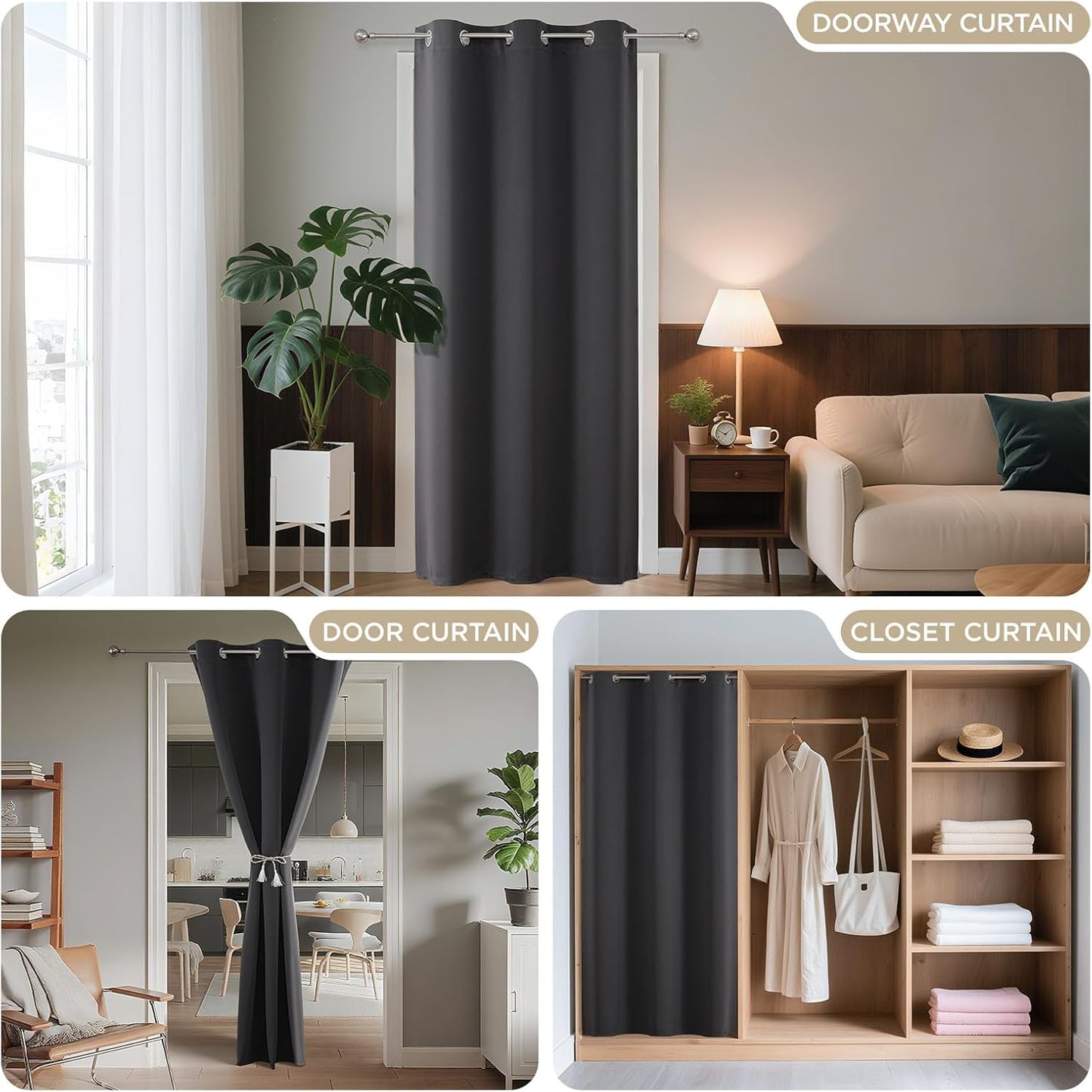 Joydeco Blackout Door Curtain for Doorway Privacy 84 Inches Long, Grommet Closet Curtain for Open Closet, Room Divider for Bedroom Living Room (Grey, 52Wx84L, 1 Panel)