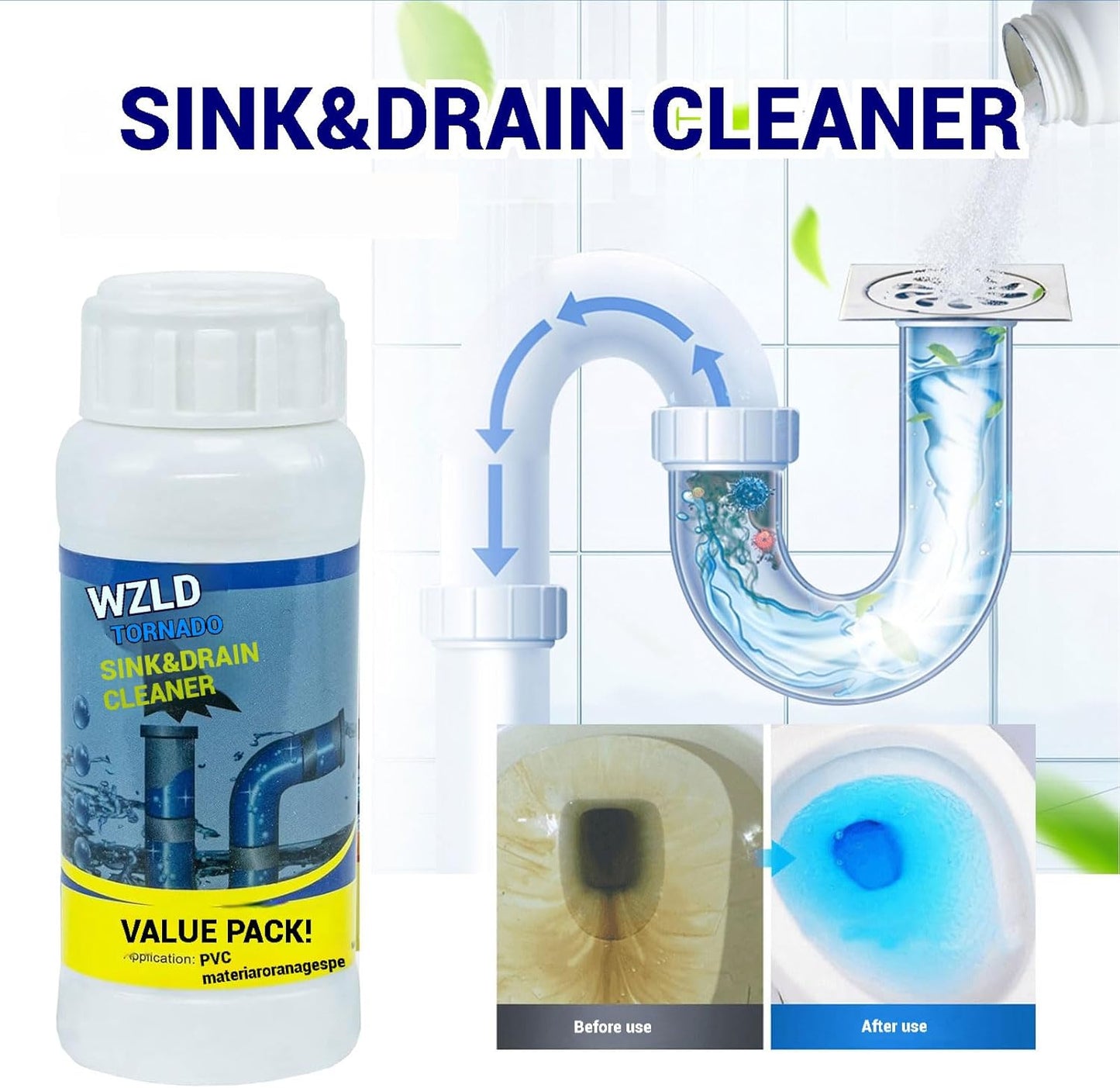 Wild Tornado Sink Drain Cleaner, Powerful Sink and Drain Cleaner Powder for Kitchen and Bathroom