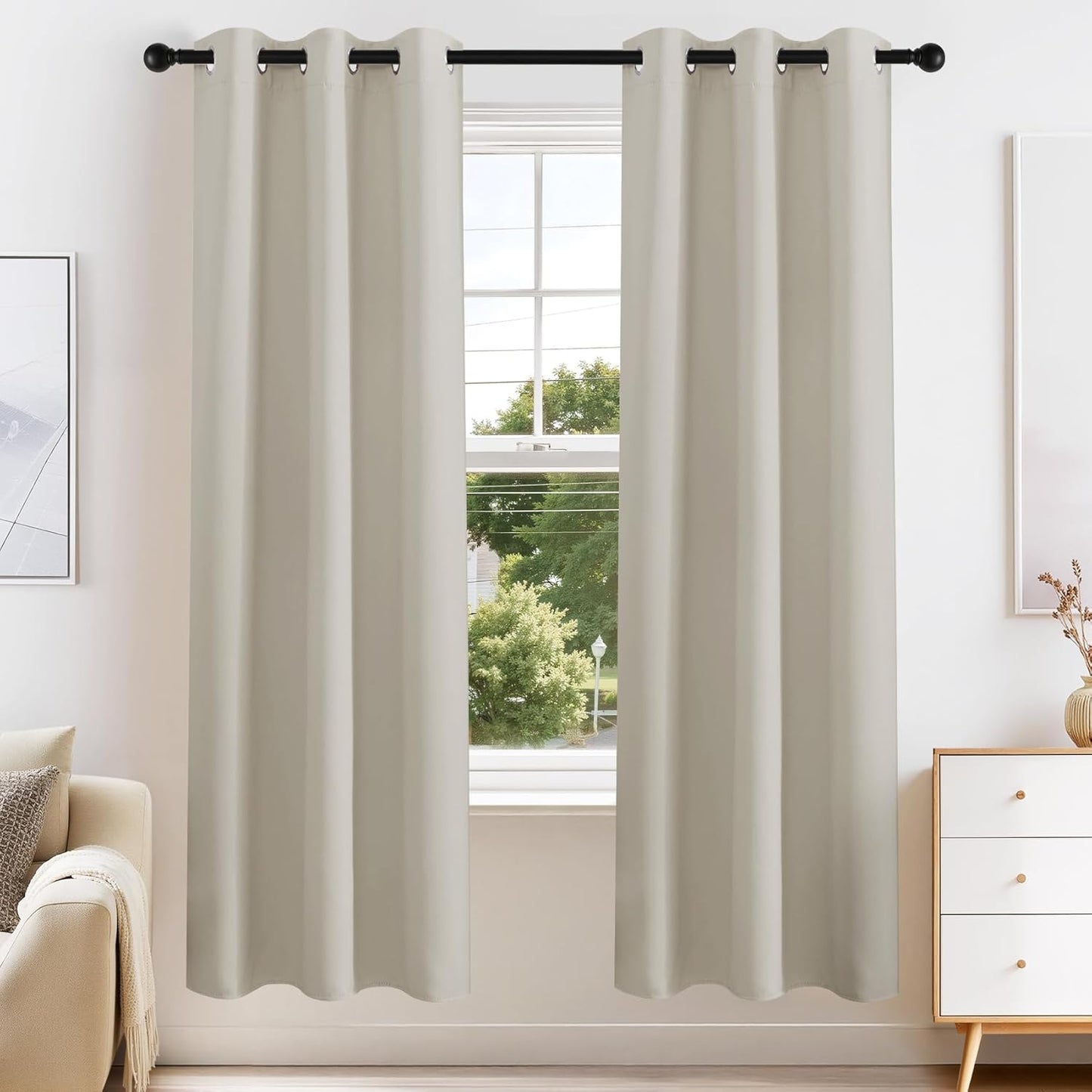 PONY DANCE Cream Blackout Curtains for Bedroom 63 Inch Length 2 Panels Set, Thermal Insulated Energy Saving Grommet Top Window Treatment Drapes for Living Room, W34 x L63 Inch