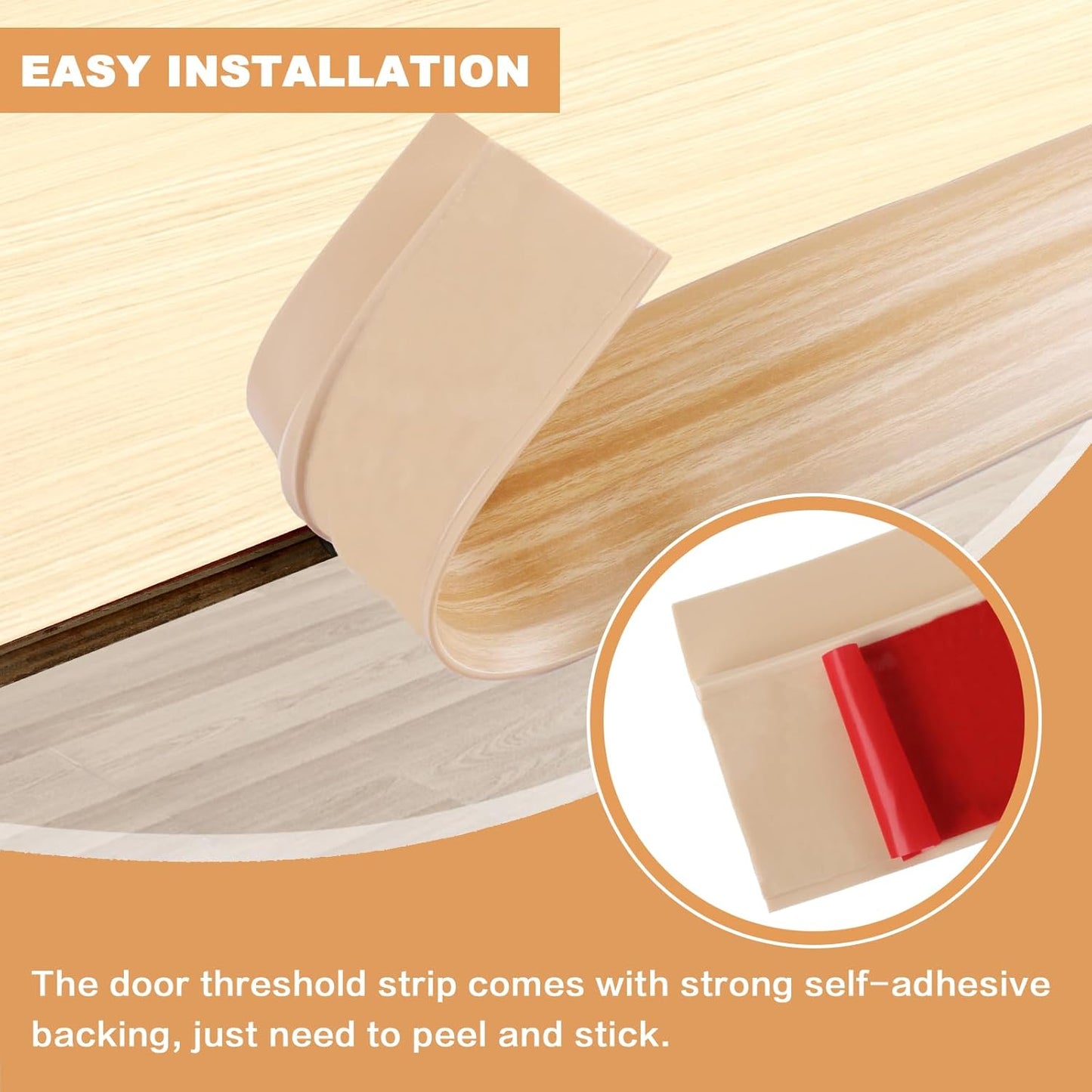Vinyl Door Threshold Flooring Transition Strip Self Adhesive Carpet Edging Strip for Laminate Doorway Edge Threshold from 2/5" to 3/5" (Light Yellow Wood Grain, 6.6 Ft)