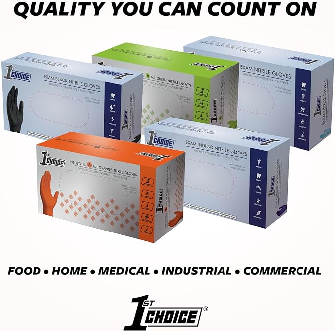 1st Choice Nitrile Gloves, Disposable, Latex-Free, Black, 6 Mil, Industrial, for Mechanics, Cleaning, Automotive and Home Use