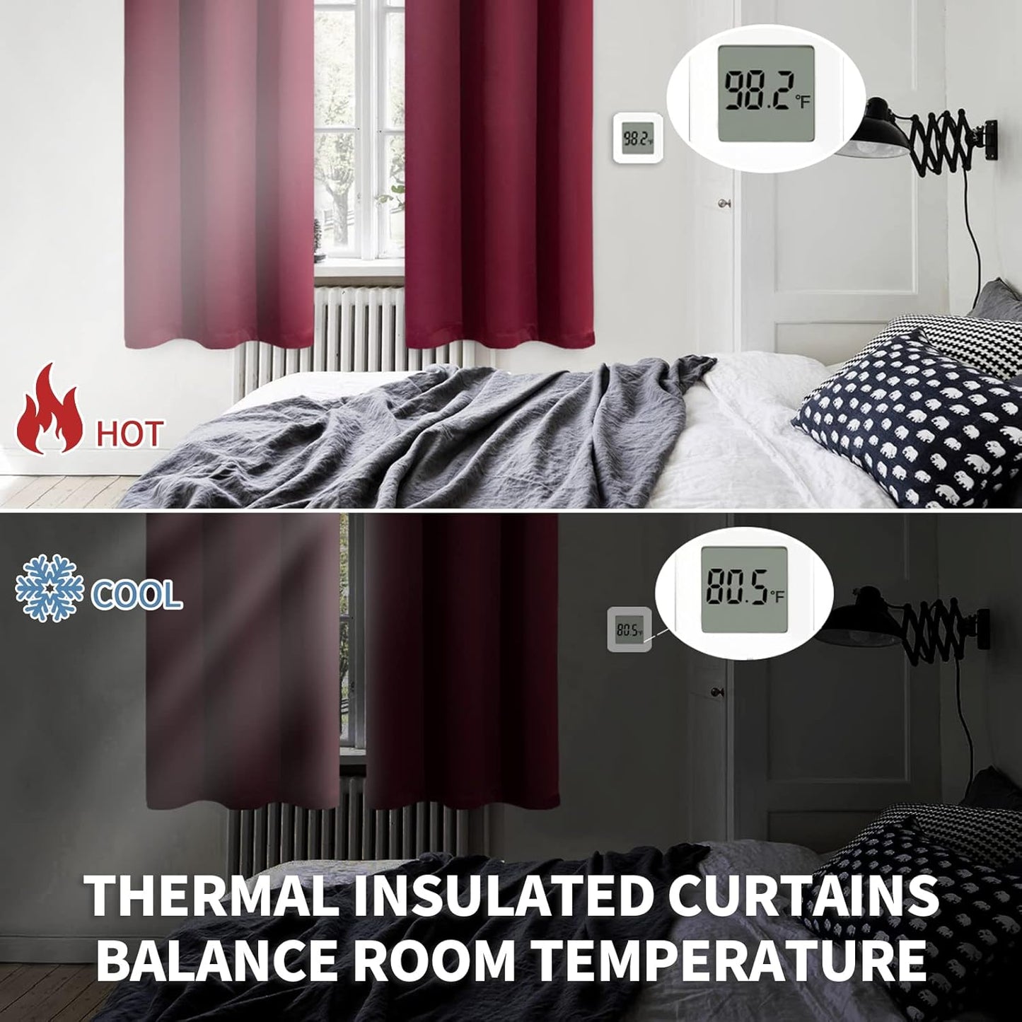 BGment Burgundy Blackout Curtains for Kitchen Cafe Window - Short Window Drapes Thermal Insulated Privacy Blinds for Rv Bathroom, 34 x 45 Inch, 2 Panels