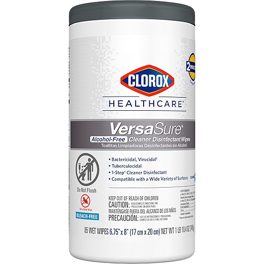 Clorox Healthcare VersaSure Cleaner Disinfectant Wipes, 6.75" x 8", 85 Count Canister (Package May Vary)