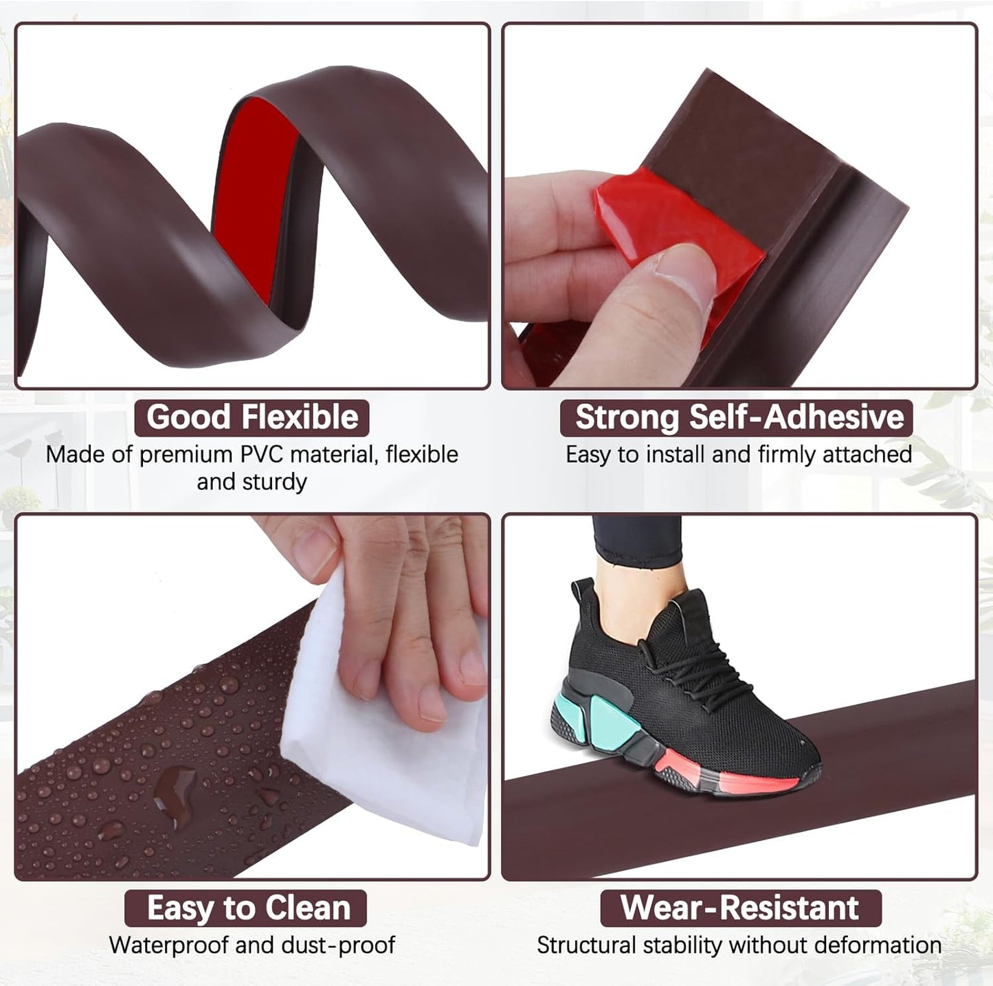 Vinyl Door Threshold Flooring Transition Strip Self Adhesive Carpet Edging Strip for Laminate Doorway Edge Threshold from 3/5" to 4/5" (Coffee, 6.6 Ft)