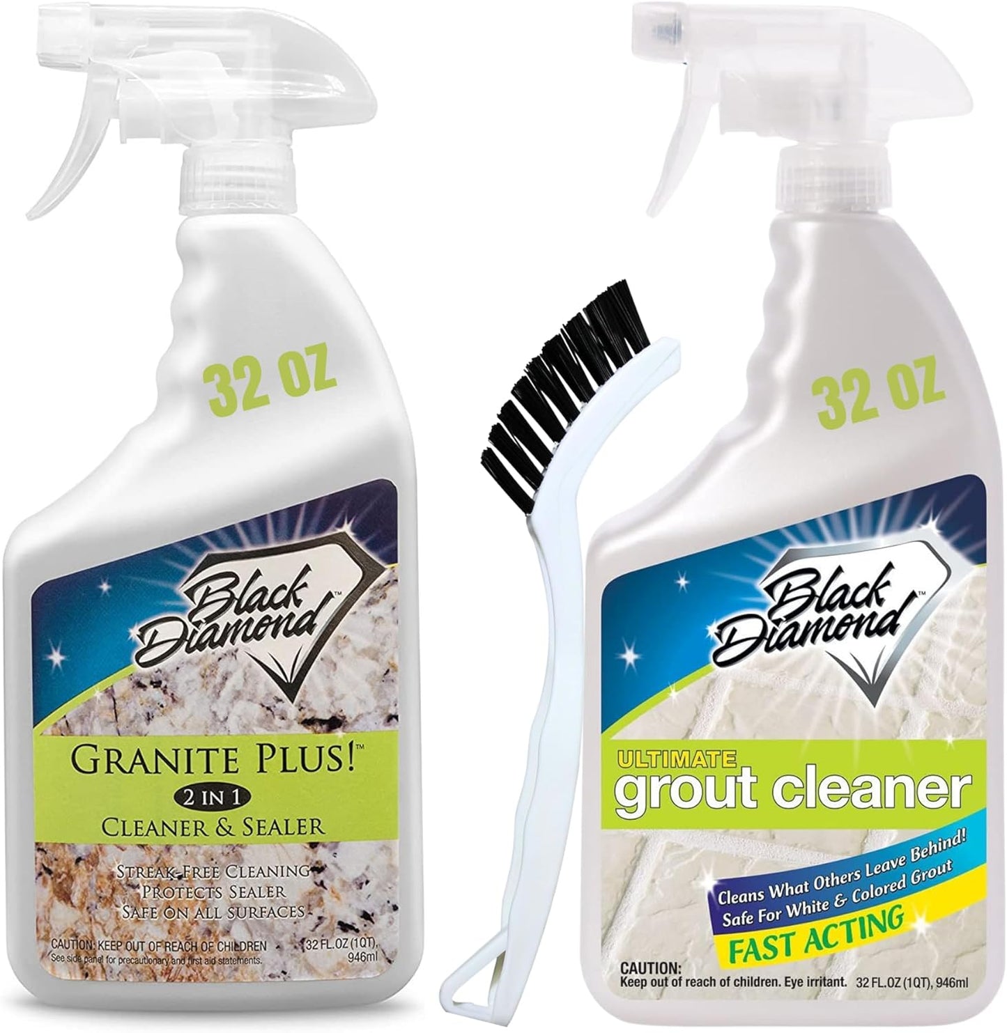 Granite Plus (Cleaner & Sealer) Deep Cleans & Seals All Natural Stone Countertops + Ultimate Grout Cleaner with Brush – Safe for Natural Stone - Acid Free - Lifts Dirt & Stains (2pack)