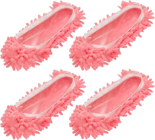 uxcell 4 Pcs Mop Slippers, Mop Socks Microfiber Shoe Covers Washable Mopping Slippers for Floor Cleaning Office Home Use Women Men, White Trim, Pink