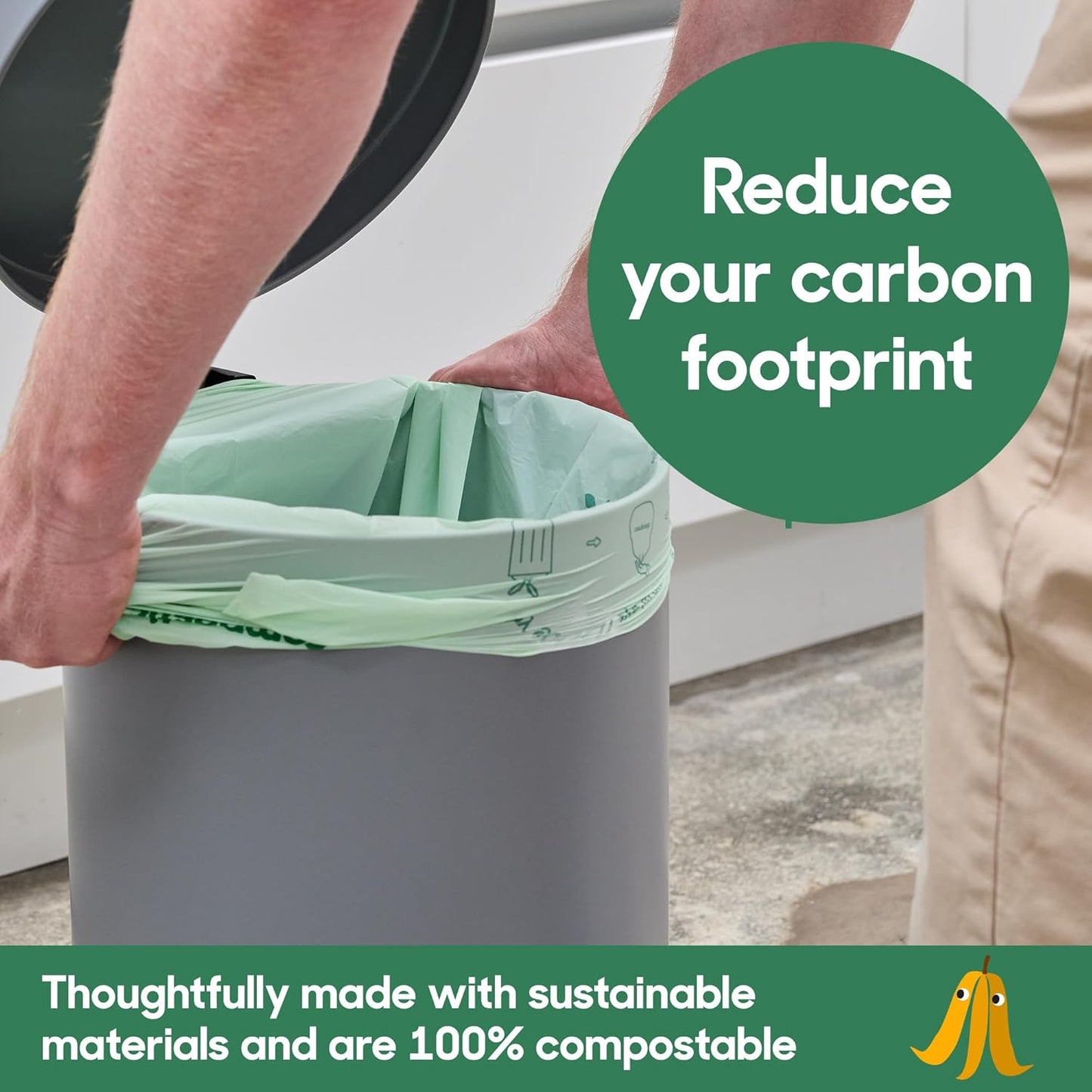 Compostic Home Compostable Trash Bags, 3 Gallon Small Kitchen Rubbish Bags (17” x 17.7”), Extra Strong & Quickly Breaks Down, 100 Count