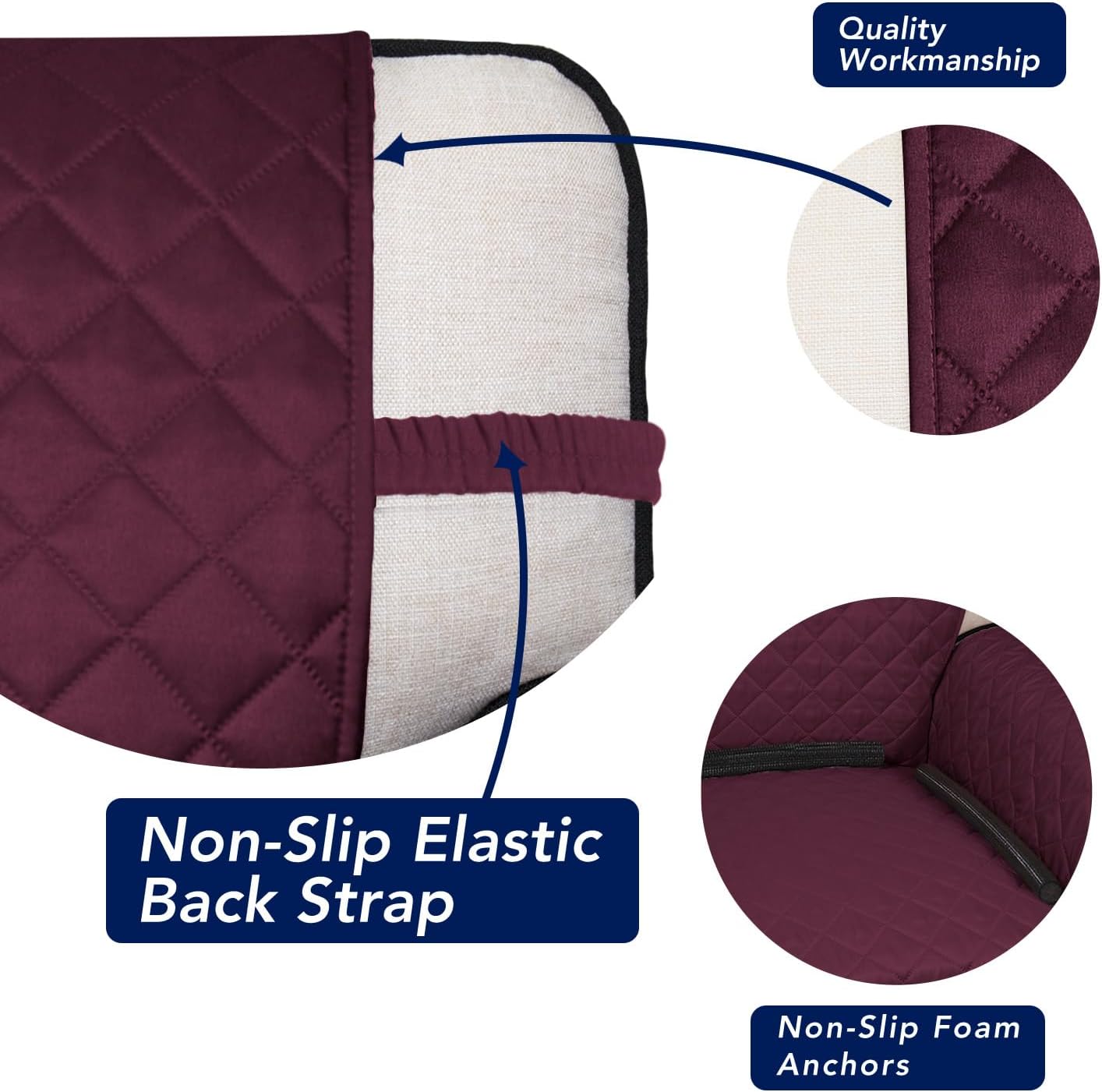 PureFit Reversible Quilted Sofa Cover, Water Resistant Slipcover Furniture Protector, Washable Couch Cover with Non Slip and Elastic Straps for Kids, Dogs, Pets (Oversized Loveseat, Wine/Beige)
