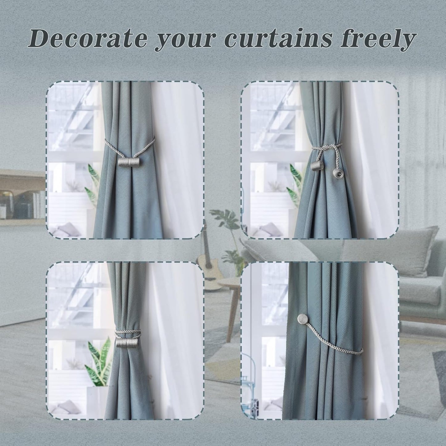 Hion Magnetic Curtain Tiebacks Golden 4 Pack, Curtain Tiebacks Buckles Holdbacks Holders Hooks Clip for Home Bedroom Office Decorative Thick or Thin Curtain